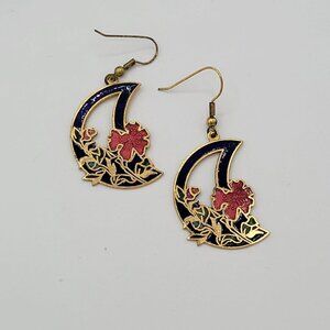 Cloisonne Floral Moon Pierce Drop Earrings